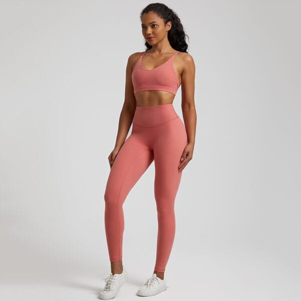 Girls 2 Piece Sexy Bra And High Waitst Leggings Yoga Sports Gym Fitness Clothes Wear Set - Image 3