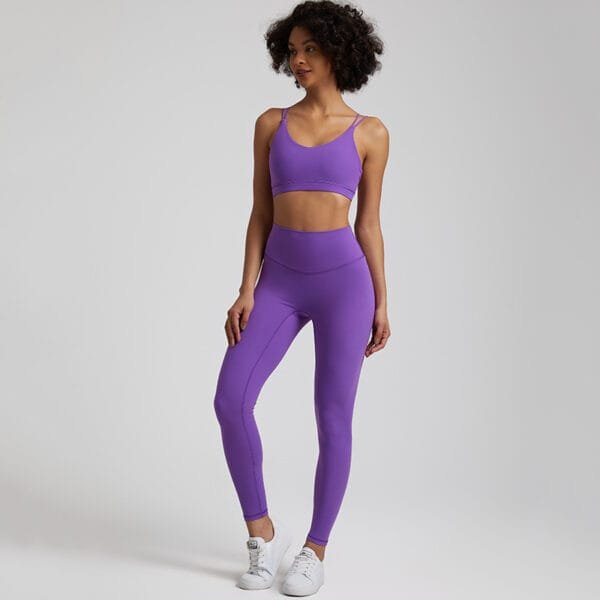 Girls 2 Piece Sexy Bra And High Waitst Leggings Yoga Sports Gym Fitness Clothes Wear Set - Image 4