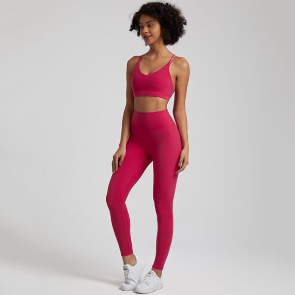 Girls 2 Piece Sexy Bra And High Waitst Leggings Yoga Sports Gym Fitness Clothes Wear Set - Image 5