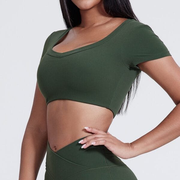 New Women's Rouned Neck Sporting T-shirts Sports Wear Solid Tank Top Tight Sexy Short Sleeve Fitness Yoga Running Crop Top Shirt - Image 2