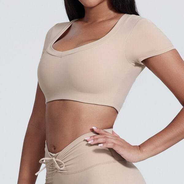 New Women's Rouned Neck Sporting T-shirts Sports Wear Solid Tank Top Tight Sexy Short Sleeve Fitness Yoga Running Crop Top Shirt - Image 3