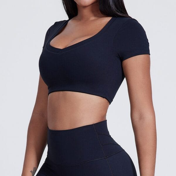 New Women's Rouned Neck Sporting T-shirts Sports Wear Solid Tank Top Tight Sexy Short Sleeve Fitness Yoga Running Crop Top Shirt - Image 8