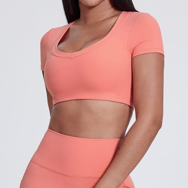 New Women's Rouned Neck Sporting T-shirts Sports Wear Solid Tank Top Tight Sexy Short Sleeve Fitness Yoga Running Crop Top Shirt - Image 9
