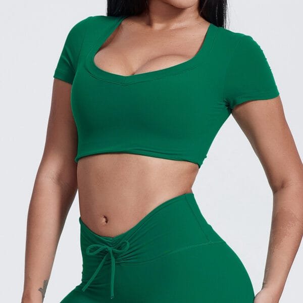 New Women's Rouned Neck Sporting T-shirts Sports Wear Solid Tank Top Tight Sexy Short Sleeve Fitness Yoga Running Crop Top Shirt - Image 12