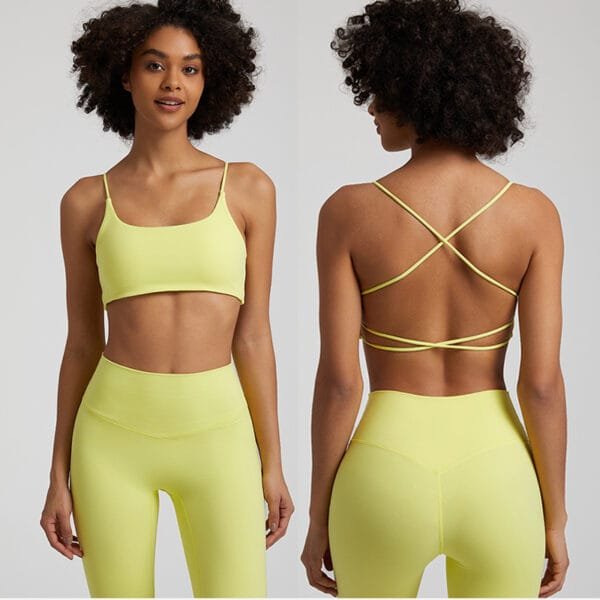 Factory Manufacture Hot Selling Backless Butter Soft Yoga Fitness Sports Gym Bra With Thin Straps