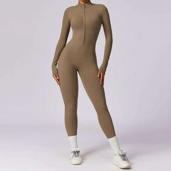 Hot Selling Popular Long Sleeve Half Zip Long Yoga Gym Fitness Sports Jumpsuit - Image 4