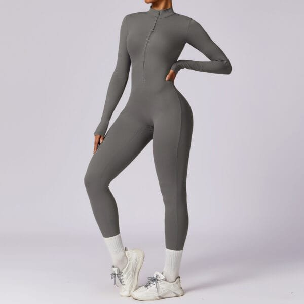 Hot Selling Popular Long Sleeve Half Zip Long Yoga Gym Fitness Sports Jumpsuit - Image 5