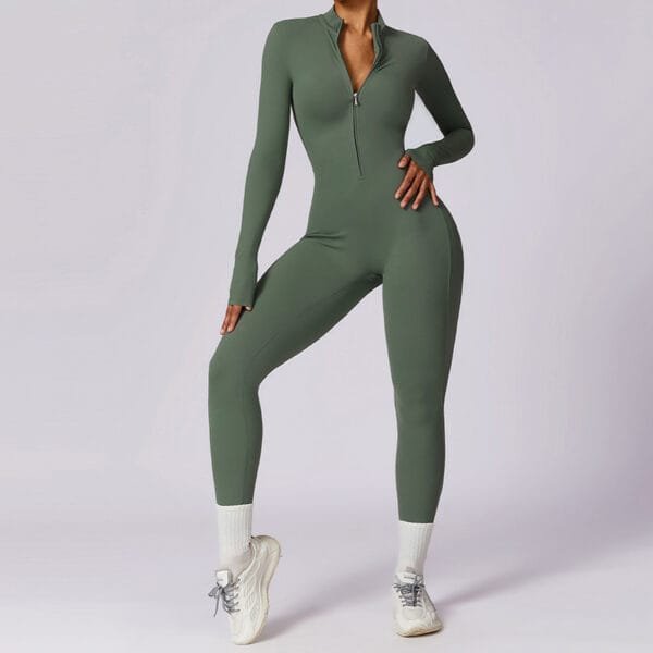 Hot Selling Popular Long Sleeve Half Zip Long Yoga Gym Fitness Sports Jumpsuit - Image 6