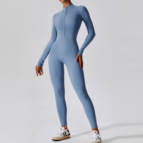 Hot Selling Popular Long Sleeve Half Zip Long Yoga Gym Fitness Sports Jumpsuit - Image 8
