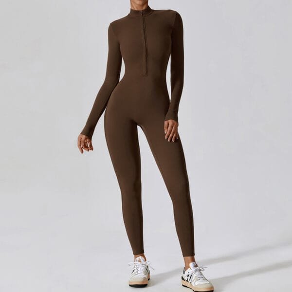 Hot Selling Popular Long Sleeve Half Zip Long Yoga Gym Fitness Sports Jumpsuit - Image 3