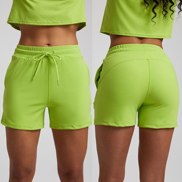 Casual Women Sports Gym Fitness Shorts Hot Pants With Drawstring And Side Pockets