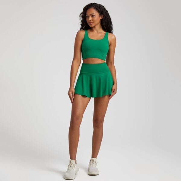High Quality Nylon Spandex High Waist 2 Piece Bra And Skirt Tennis Wear Set With Inside Shorts - Image 3