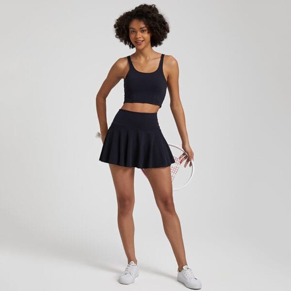 High Quality Nylon Spandex High Waist 2 Piece Bra And Skirt Tennis Wear Set With Inside Shorts - Image 6