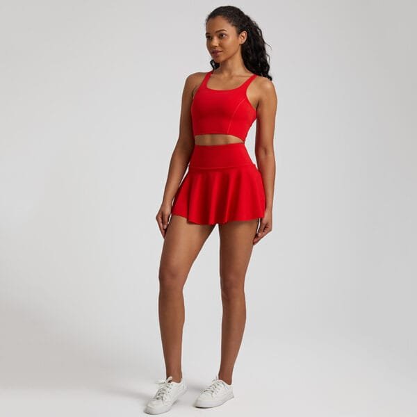 High Quality Nylon Spandex High Waist 2 Piece Bra And Skirt Tennis Wear Set With Inside Shorts - Image 8