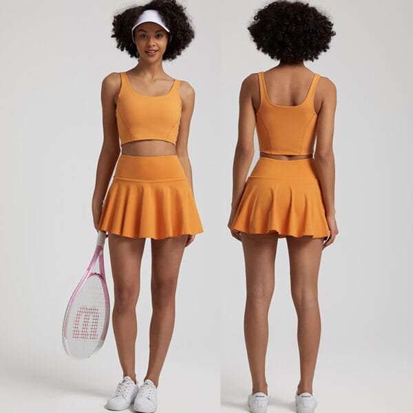High Quality Nylon Spandex High Waist 2 Piece Bra And Skirt Tennis Wear Set With Inside Shorts
