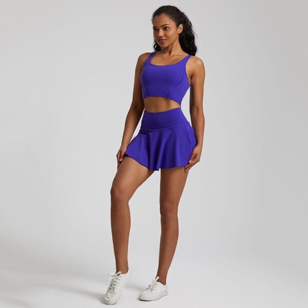 High Quality Nylon Spandex High Waist 2 Piece Bra And Skirt Tennis Wear Set With Inside Shorts - Image 10