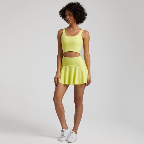 High Quality Nylon Spandex High Waist 2 Piece Bra And Skirt Tennis Wear Set With Inside Shorts - Image 11